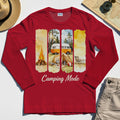 Van Life and Campfire Graphic Long Sleeve, Watercolor Campfire and Tent Graphic Long Sleeve Tee For Outdoor Lovers 4