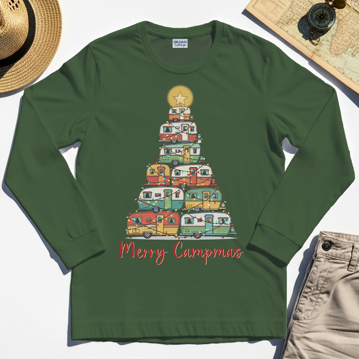 Retro Camper Van Christmas Long Sleeve, Funny Holiday Camping Long Sleeve Tees For Men And Women 3