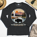 Retro Yellowstone National Park Long Sleeve, Bison Silhouette Outdoor Adventure Long Sleeve Tee For Nature Campers 8