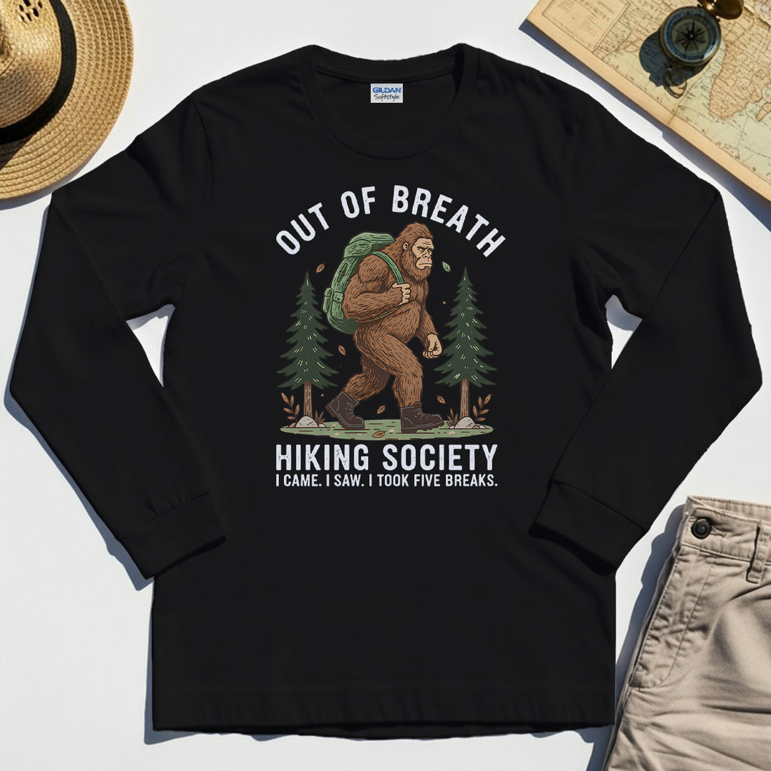Out of Breath Hiking Society Long Sleeve, Funny Sasquatch Outdoor Camping Long Sleeve Tee 1