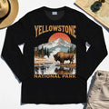 Yellowstone National Park Long Sleeve, Vintage Bison Sunset Mountain Long Sleeve Tee For Campers 2