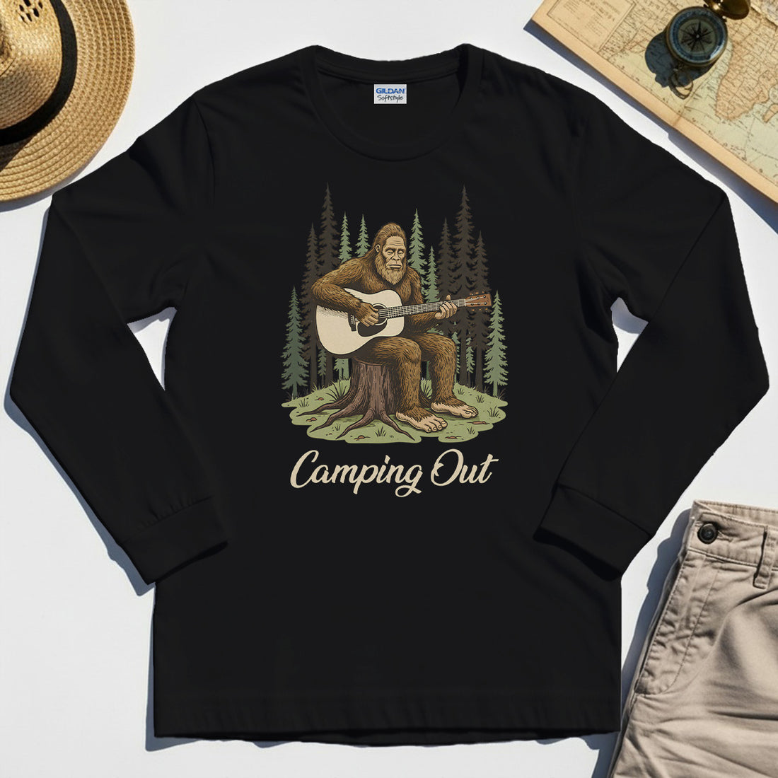 "Camping Out" Funny Bigfoot Camping Long Sleeve 1