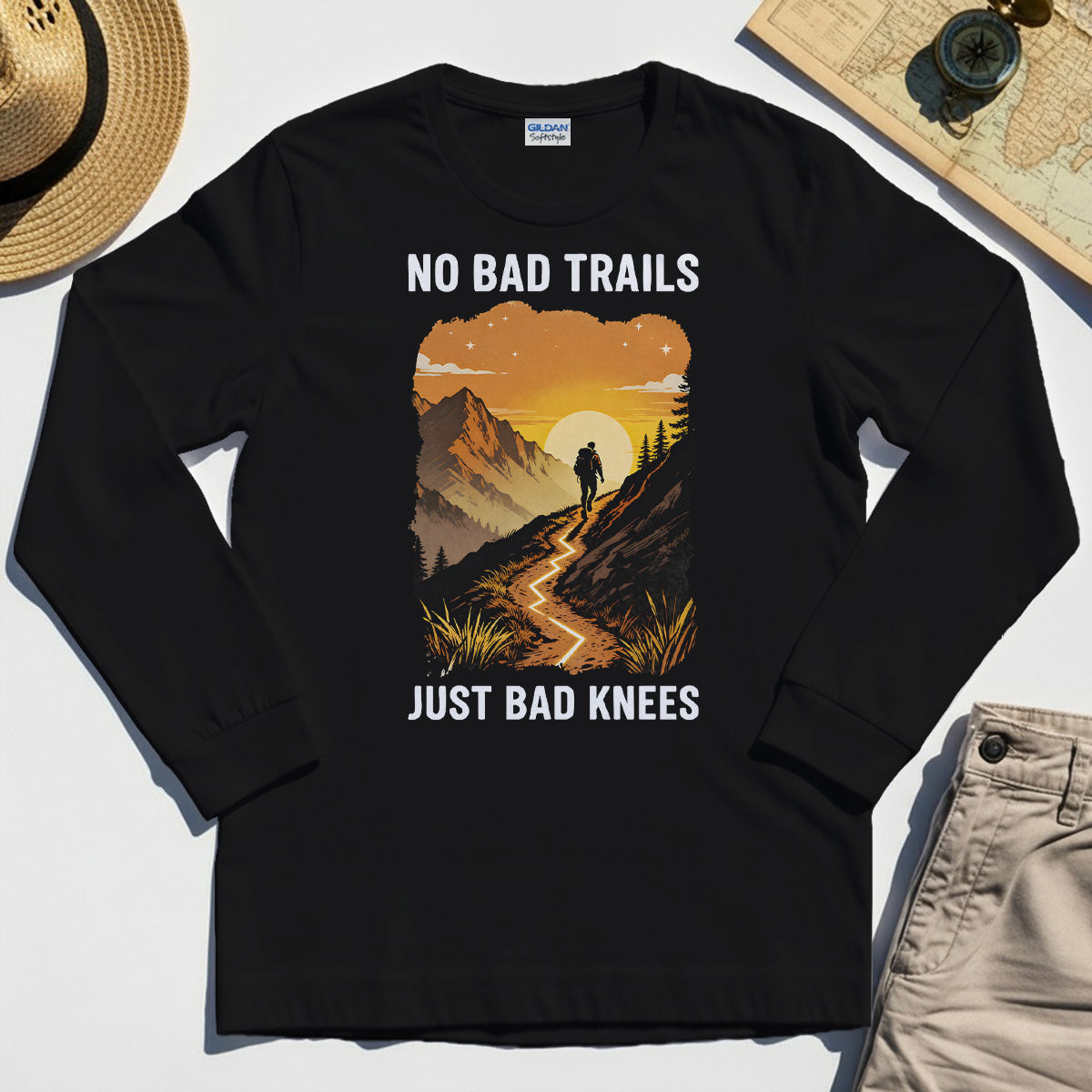 No Bad Trails Just Bad Knees Long Sleeve, Funny Trail And Camping Long Sleeve Tee For Outdoor Lovers 2