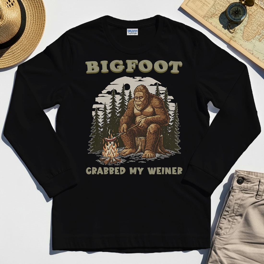 Retro Bigfoot Long Sleeve Tee, "Grabbed My Weiner” 1