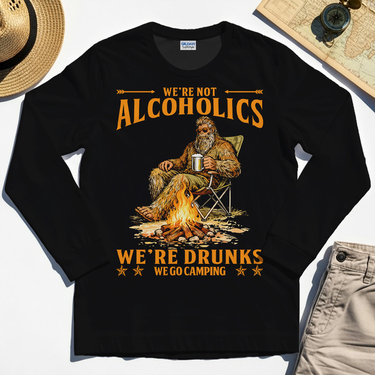 We’re Not Alcoholics We’re Drunks We Go Camping Long Sleeve, Funny Camping Beer Long Sleeve Tee 1