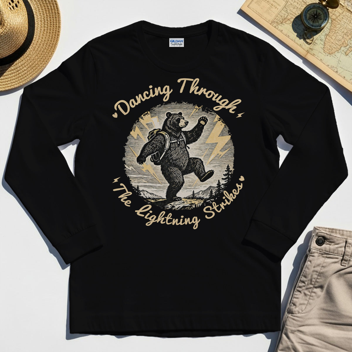 Dancing Through The Lightning Strikes Camping Bears Long Sleeve Tee 2