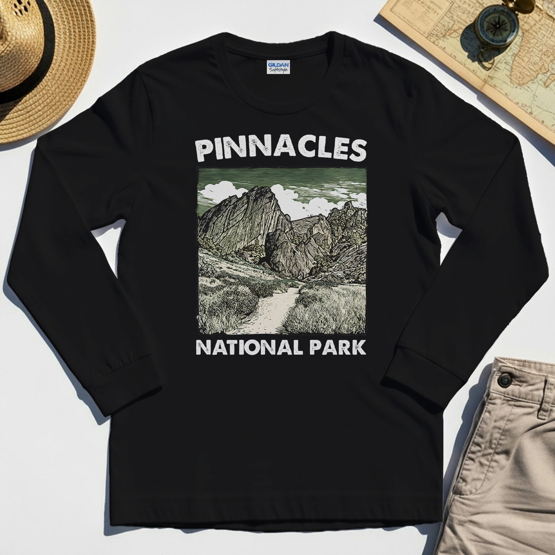 Pinnacles National Park Long Sleeve, Vintage Nature Camping Adventure Long Sleeve Tee 1