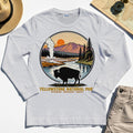 Retro Yellowstone National Park Long Sleeve, Bison Silhouette Outdoor Adventure Long Sleeve Tee For Nature Campers 1