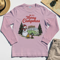 Funny Merry Christmas Camping Long Sleeve Tee, Retro Camper Van Snowman Campfire Long Sleeve For Outdoor Lovers 7