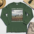 Sasquatch Respect The Locals Long Sleeve, Bigfoot Hiking Through Badlands National Park Long Sleeve Tee 3