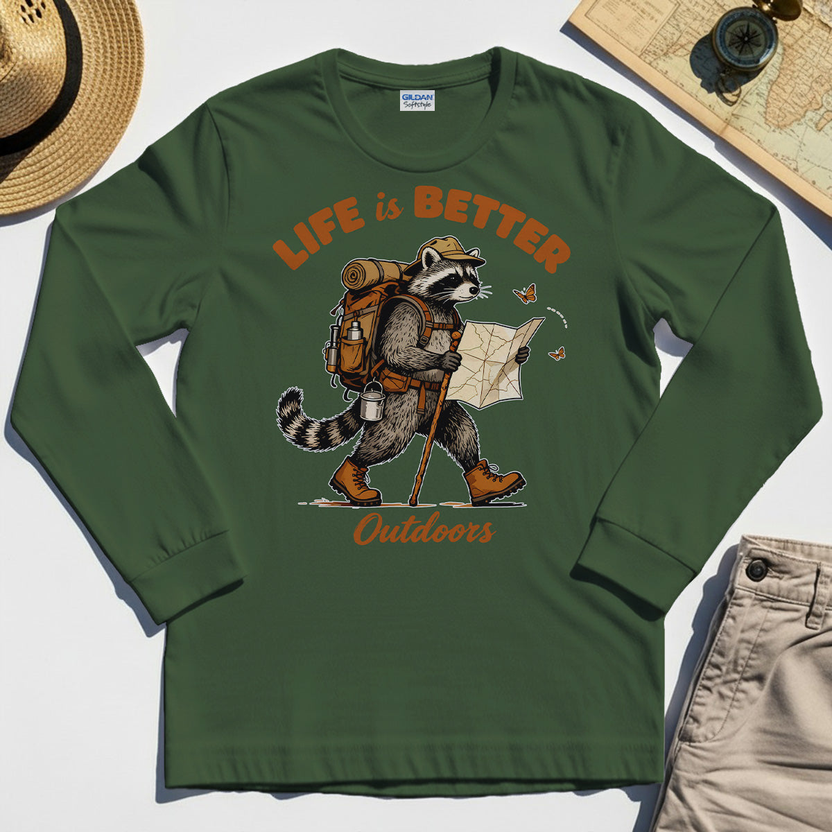 Raccoon "Life is Better Outdoors" Long Sleeve Tee 3