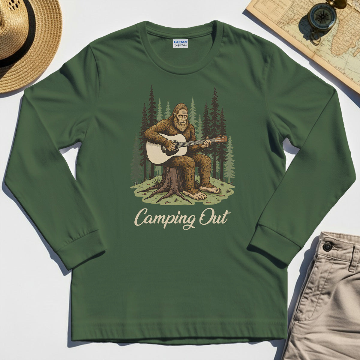 "Camping Out" Funny Bigfoot Camping Long Sleeve 3
