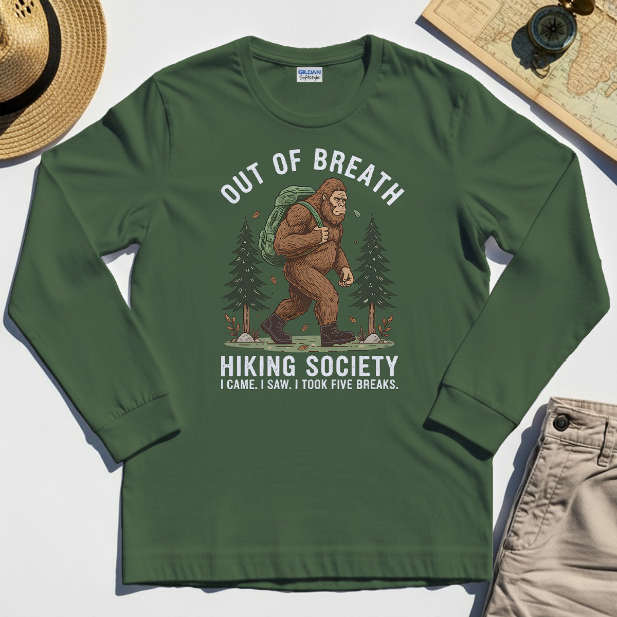Out of Breath Hiking Society Long Sleeve, Funny Sasquatch Outdoor Camping Long Sleeve Tee 3