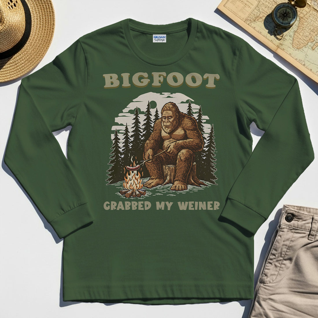 Retro Bigfoot Long Sleeve Tee, "Grabbed My Weiner” 1