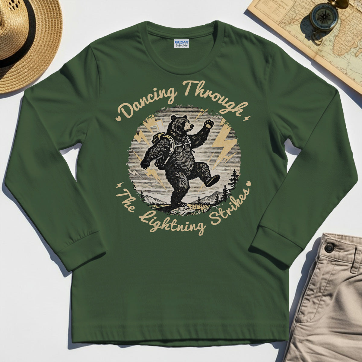Dancing Through The Lightning Strikes Camping Bears Long Sleeve Tee 3