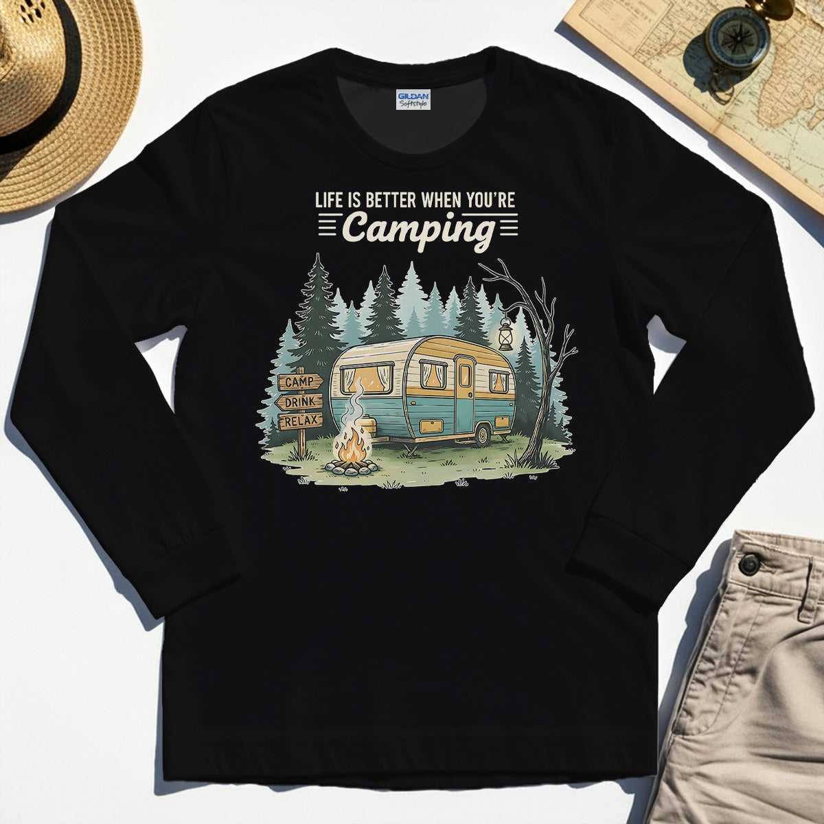 Life Is Better When You’re Camping Long Sleeve, Retro Camper and Campfire Long Sleeve Tee For Travelers and Campers 2