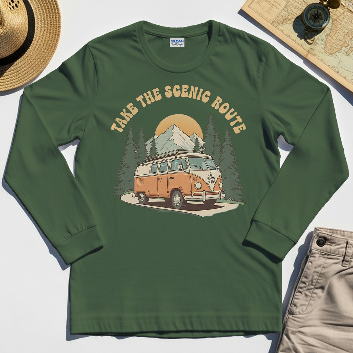 Take The Scenic Route Long Sleeve, Vintage Road Trip Long Sleeve Tee For Travelers And Adventure Lovers 3