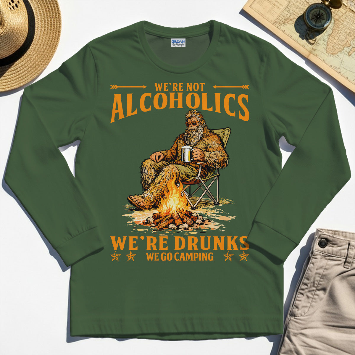 We’re Not Alcoholics We’re Drunks We Go Camping Long Sleeve, Funny Camping Beer Long Sleeve Tee 2