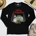 Funny Merry Christmas Camping Long Sleeve Tee, Retro Camper Van Snowman Campfire Long Sleeve For Outdoor Lovers 2