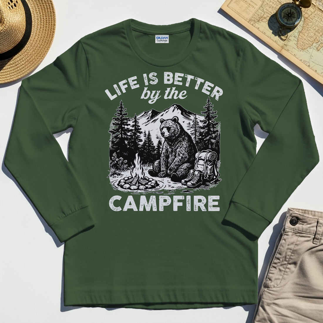 "Life Is Better By The Campfire" Quote Long Sleeve T-Shirts 1