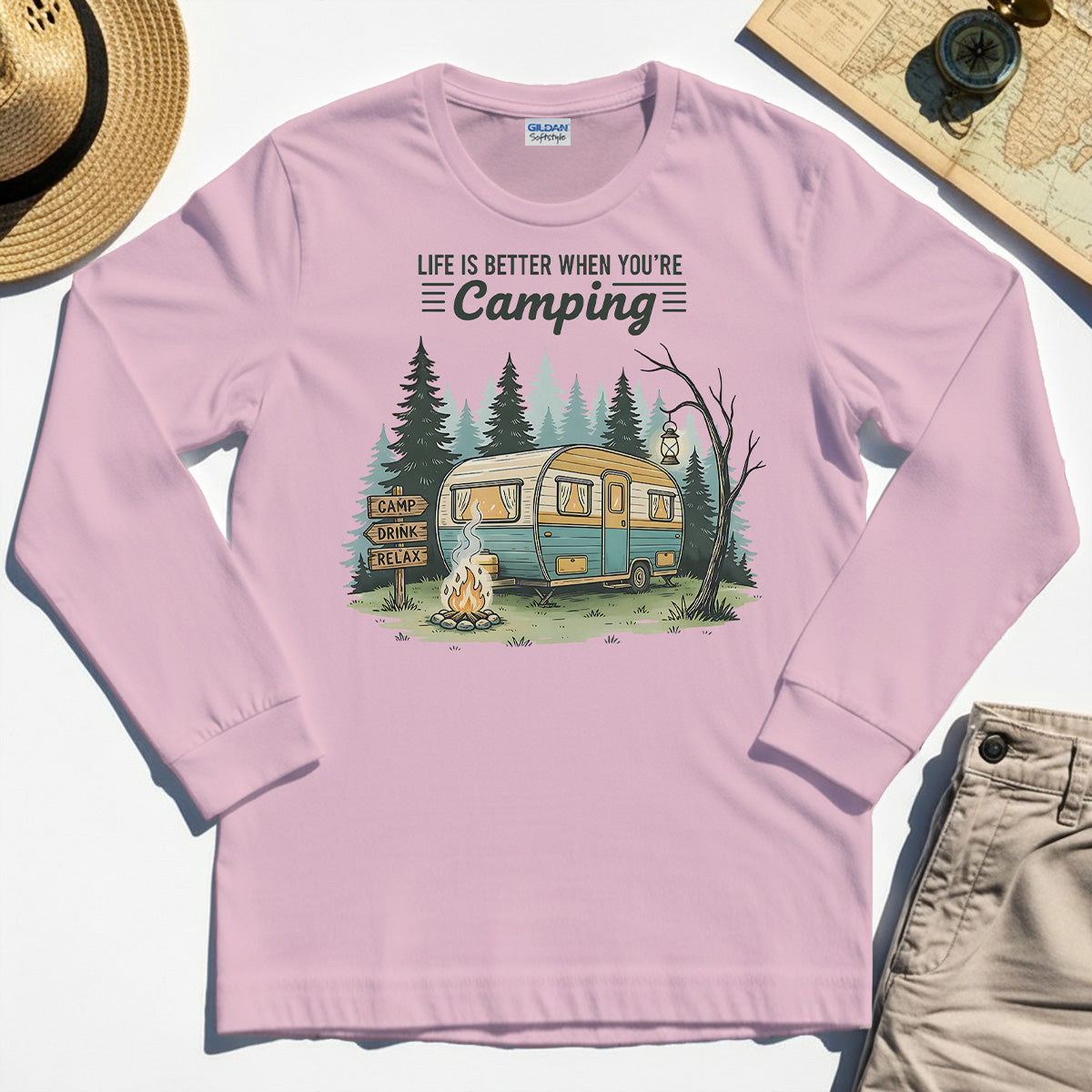 Life Is Better When You’re Camping Long Sleeve, Retro Camper and Campfire Long Sleeve Tee For Travelers and Campers 5