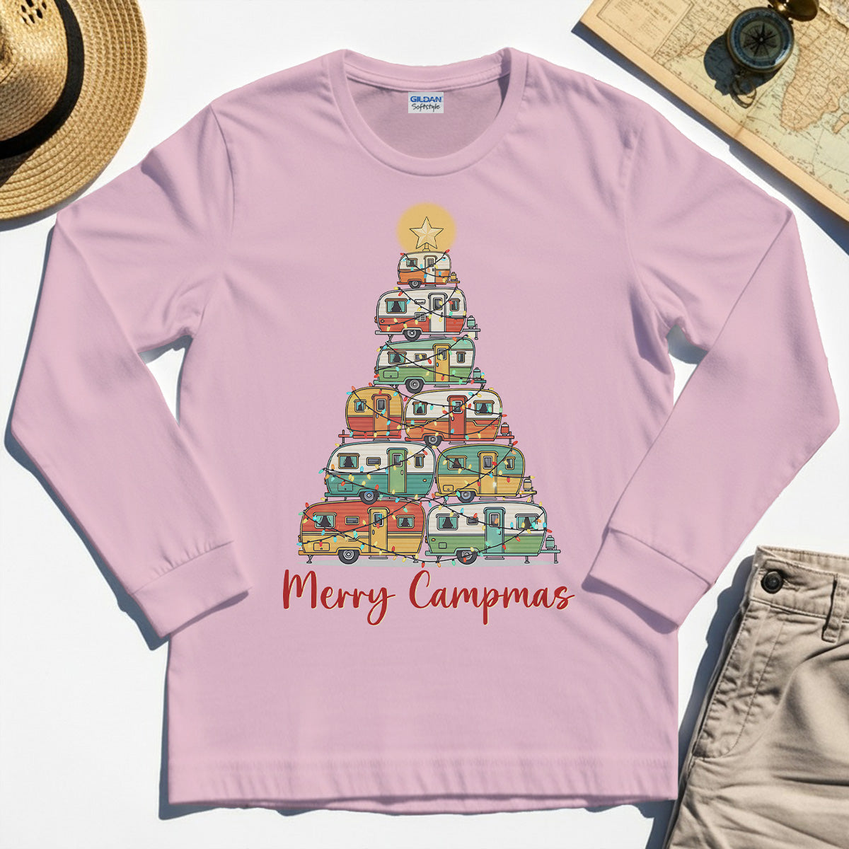 Retro Camper Van Christmas Long Sleeve, Funny Holiday Camping Long Sleeve Tees For Men And Women 6