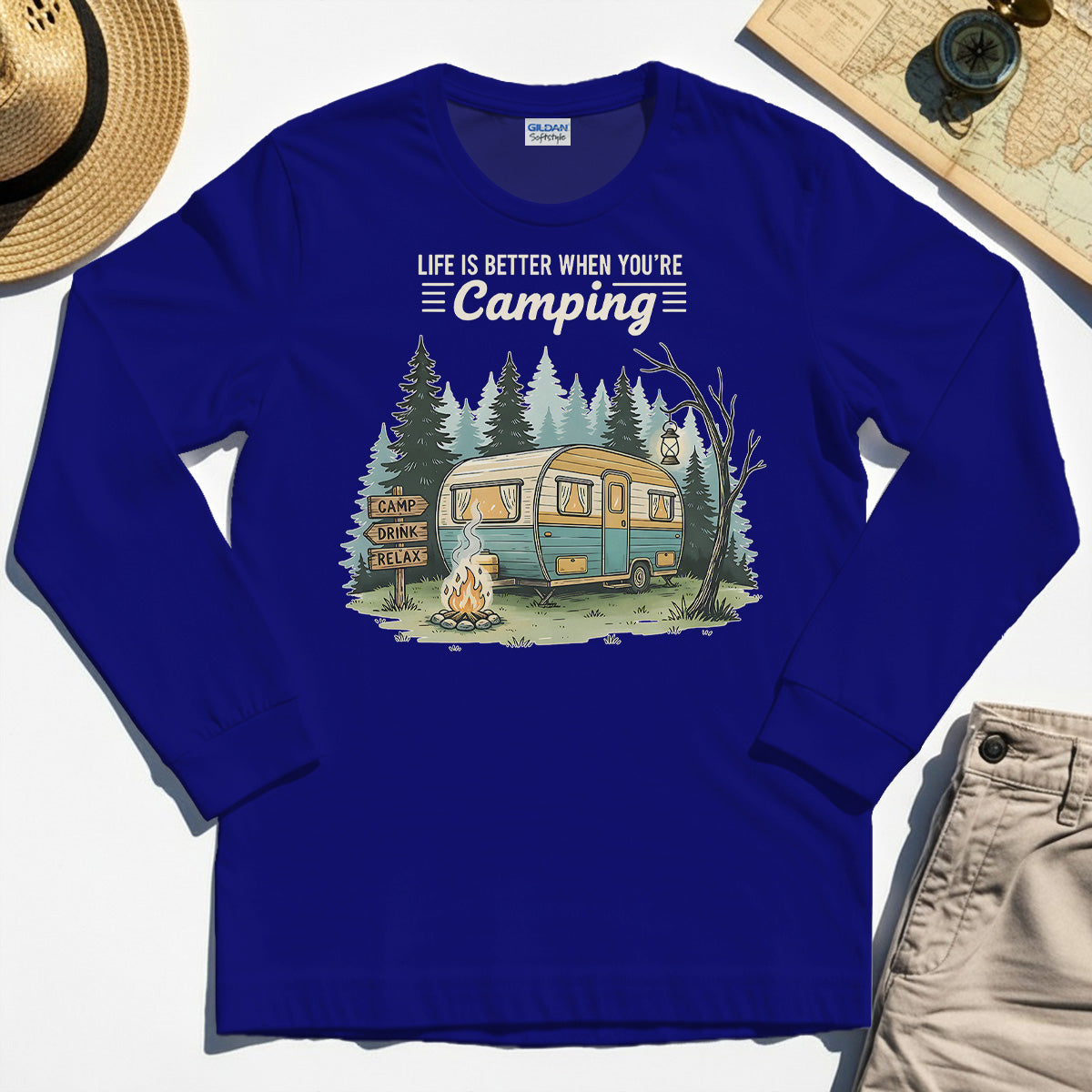 Life Is Better When You’re Camping Long Sleeve, Retro Camper and Campfire Long Sleeve Tee For Travelers and Campers 6