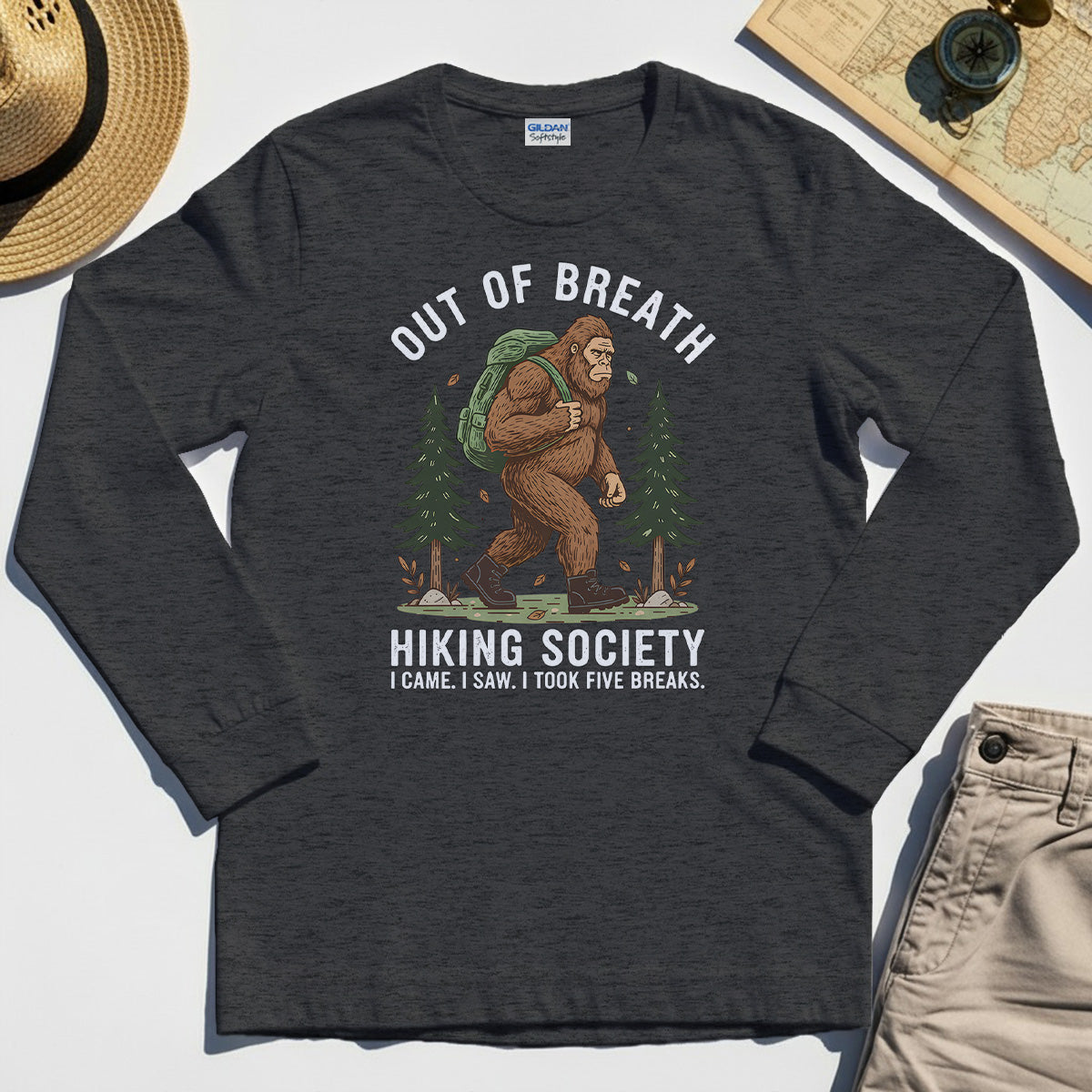 Out of Breath Hiking Society Long Sleeve, Funny Sasquatch Outdoor Camping Long Sleeve Tee 4