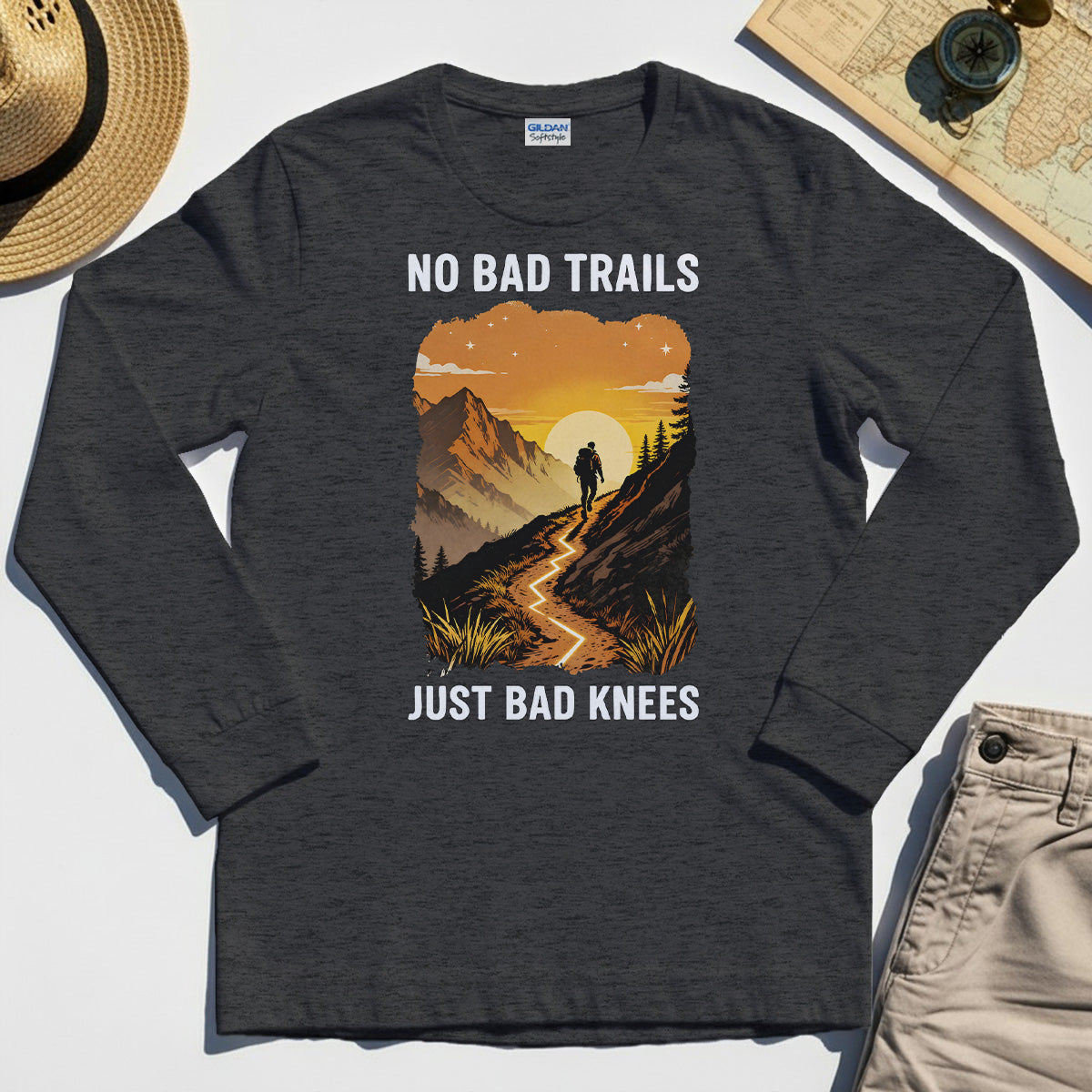 No Bad Trails Just Bad Knees Long Sleeve, Funny Trail And Camping Long Sleeve Tee For Outdoor Lovers 1