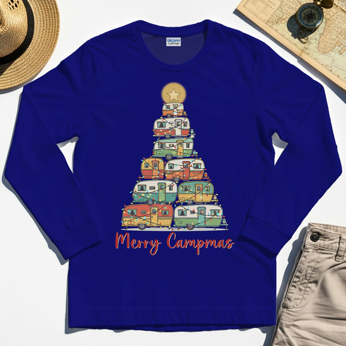 Retro Camper Van Christmas Long Sleeve, Funny Holiday Camping Long Sleeve Tees For Men And Women 7