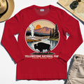 Retro Yellowstone National Park Long Sleeve, Bison Silhouette Outdoor Adventure Long Sleeve Tee For Nature Campers 6