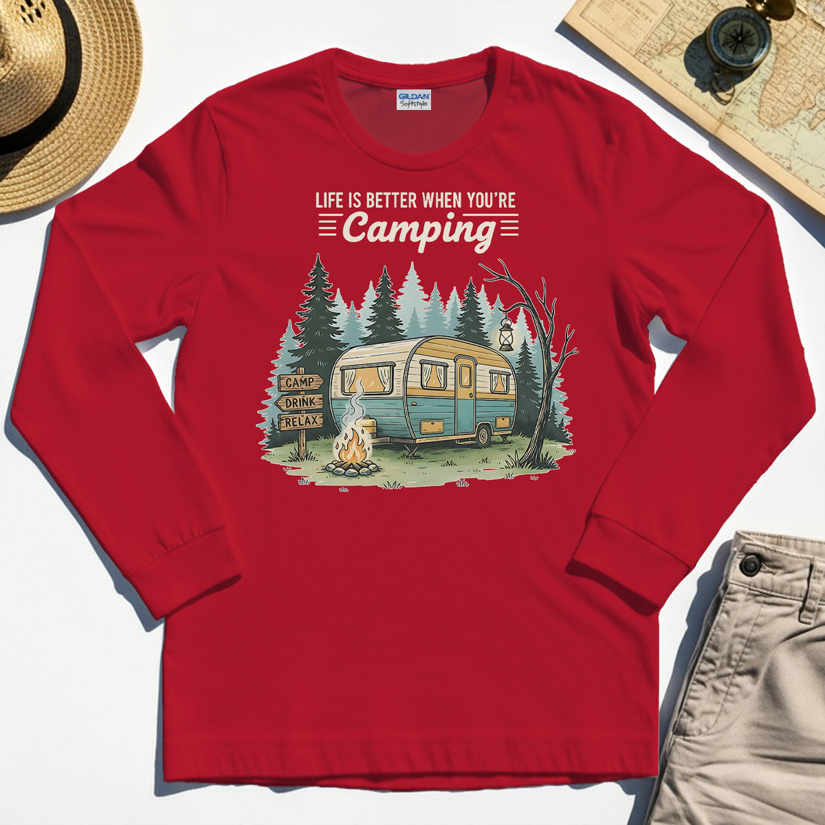 Life Is Better When You’re Camping Long Sleeve, Retro Camper and Campfire Long Sleeve Tee For Travelers and Campers 7