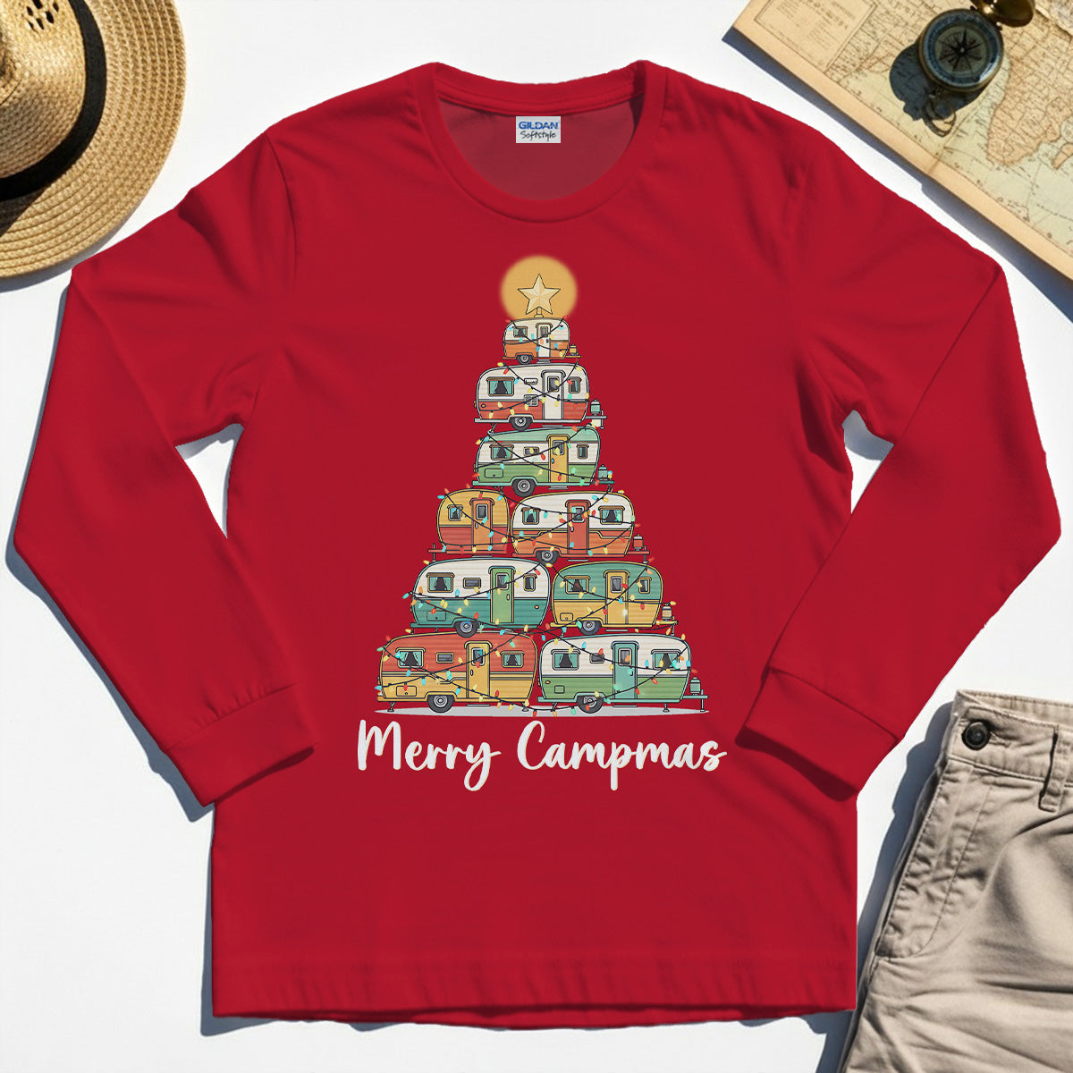 Retro Camper Van Christmas Long Sleeve, Funny Holiday Camping Long Sleeve Tees For Men And Women 8