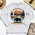 Retro Yellowstone National Park Long Sleeve, Bison Silhouette Outdoor Adventure Long Sleeve Tee For Nature Campers 3