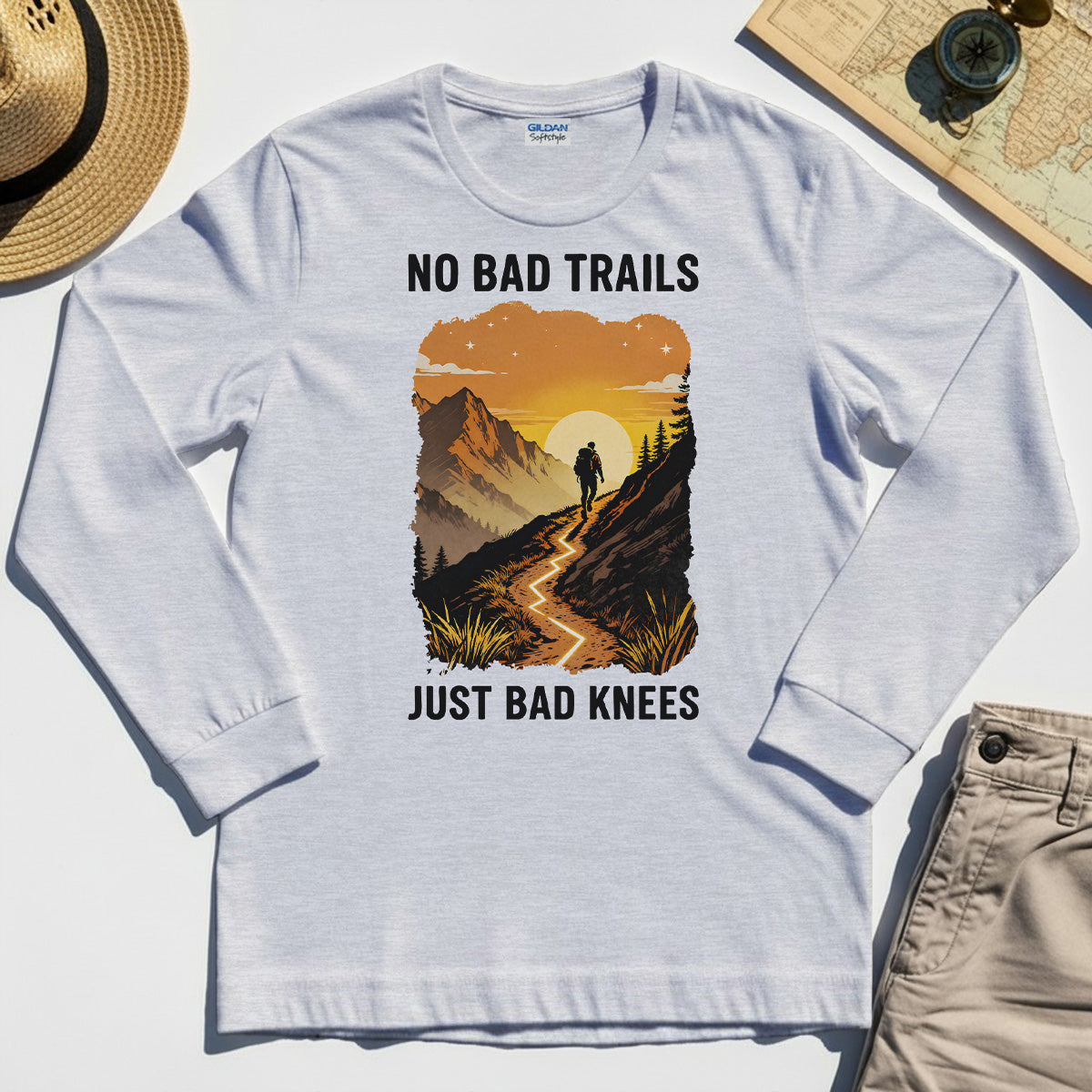 No Bad Trails Just Bad Knees Long Sleeve, Funny Trail And Camping Long Sleeve Tee For Outdoor Lovers 4