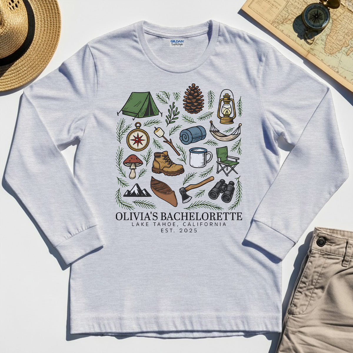 Bachelorette Camping Trip Long Sleeve, Bride Tribe Camping Trip Long Sleeve Tee For Lake Tahoe 4