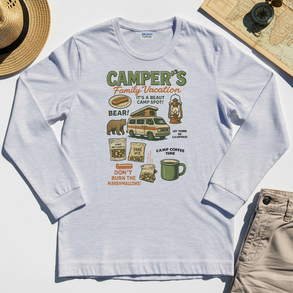 Camper’s Family Vacation Long Sleeve, Funny Outdoor Campfire Coffee Trail Mix Adventure Long Sleeve Tee 5