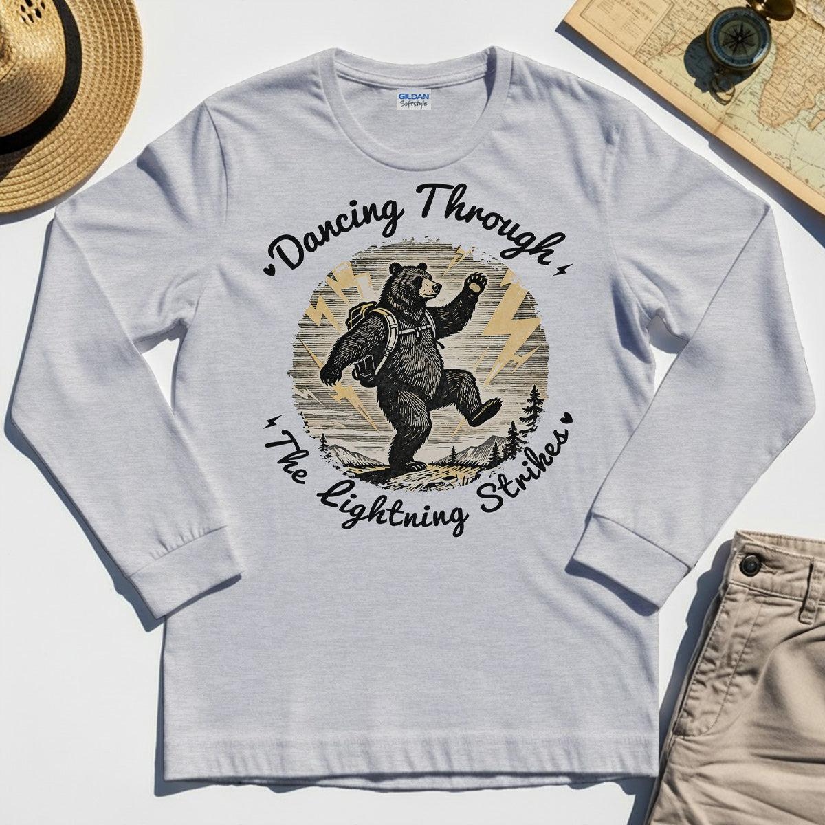 Dancing Through The Lightning Strikes Camping Bears Long Sleeve Tee 5