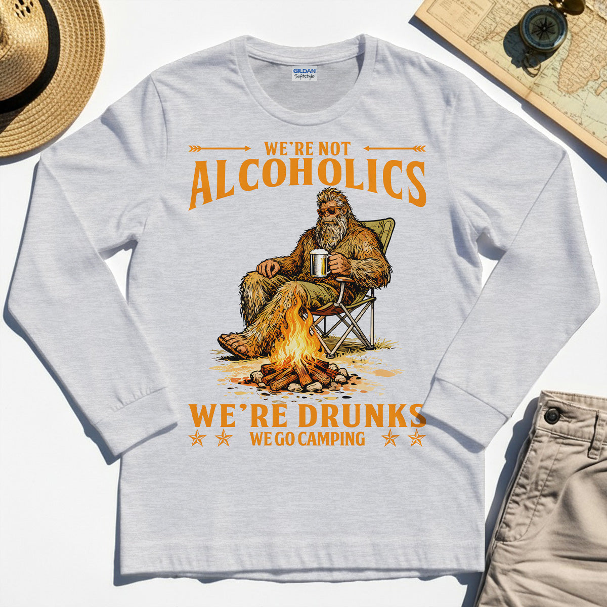 We’re Not Alcoholics We’re Drunks We Go Camping Long Sleeve, Funny Camping Beer Long Sleeve Tee 4