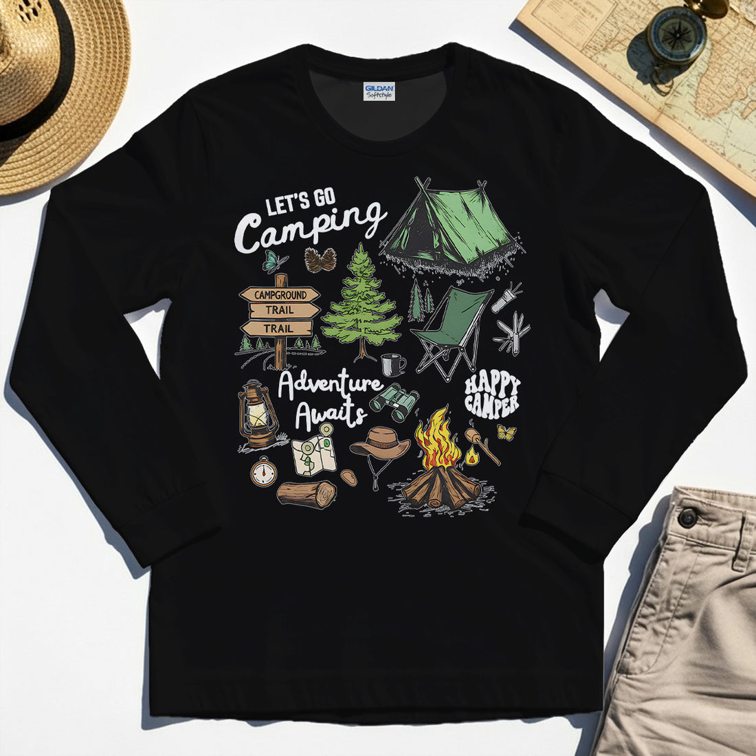 Let’s Go Camping Adventure Long Sleeve, Funny Happy Camper Long Sleeve Tee For Outdoor Enthusiasts And Travelers 1