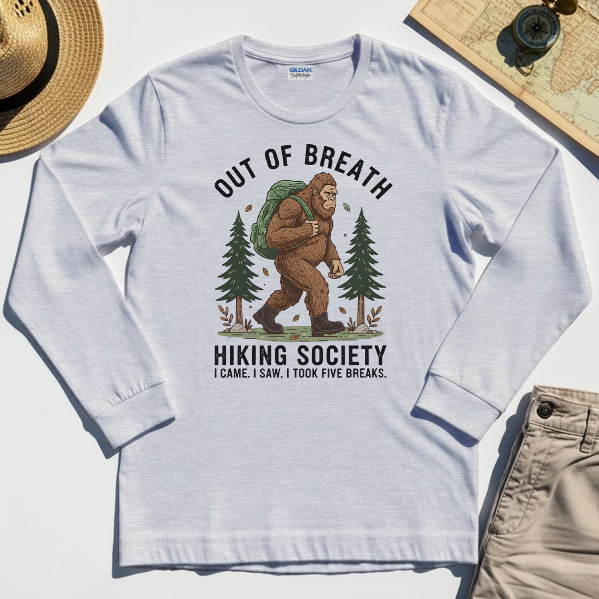 Out of Breath Hiking Society Long Sleeve, Funny Sasquatch Outdoor Camping Long Sleeve Tee 5