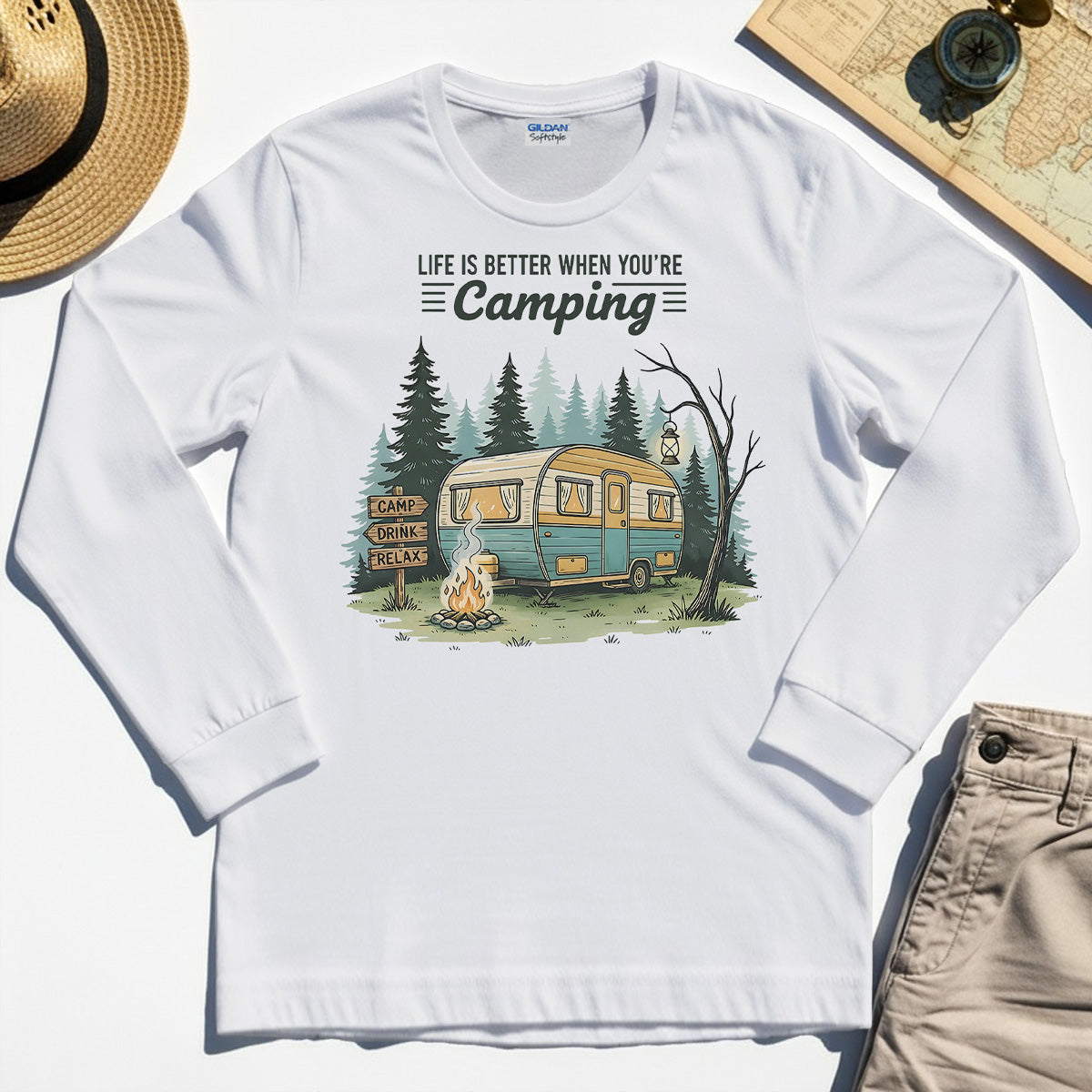 Life Is Better When You’re Camping Long Sleeve, Retro Camper and Campfire Long Sleeve Tee For Travelers and Campers 8