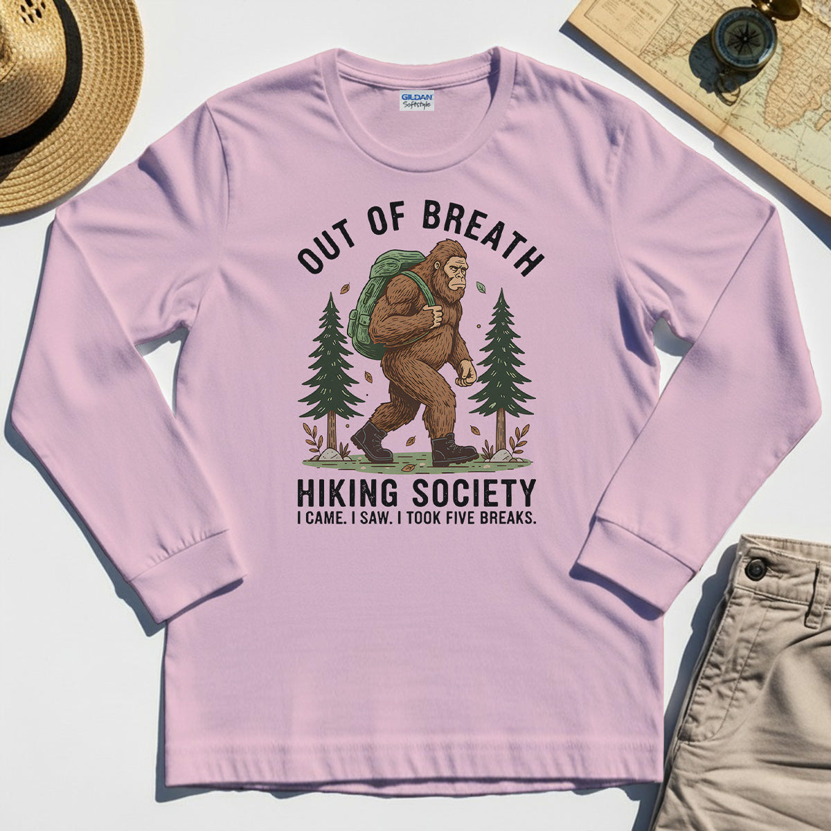 Out of Breath Hiking Society Long Sleeve, Funny Sasquatch Outdoor Camping Long Sleeve Tee 6