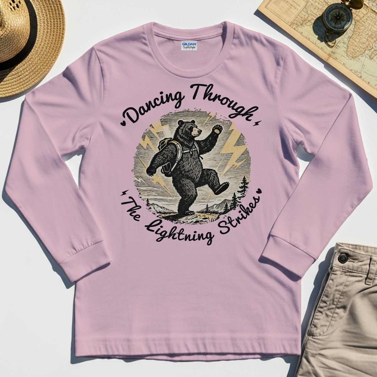 Dancing Through The Lightning Strikes Camping Bears Long Sleeve Tee 6