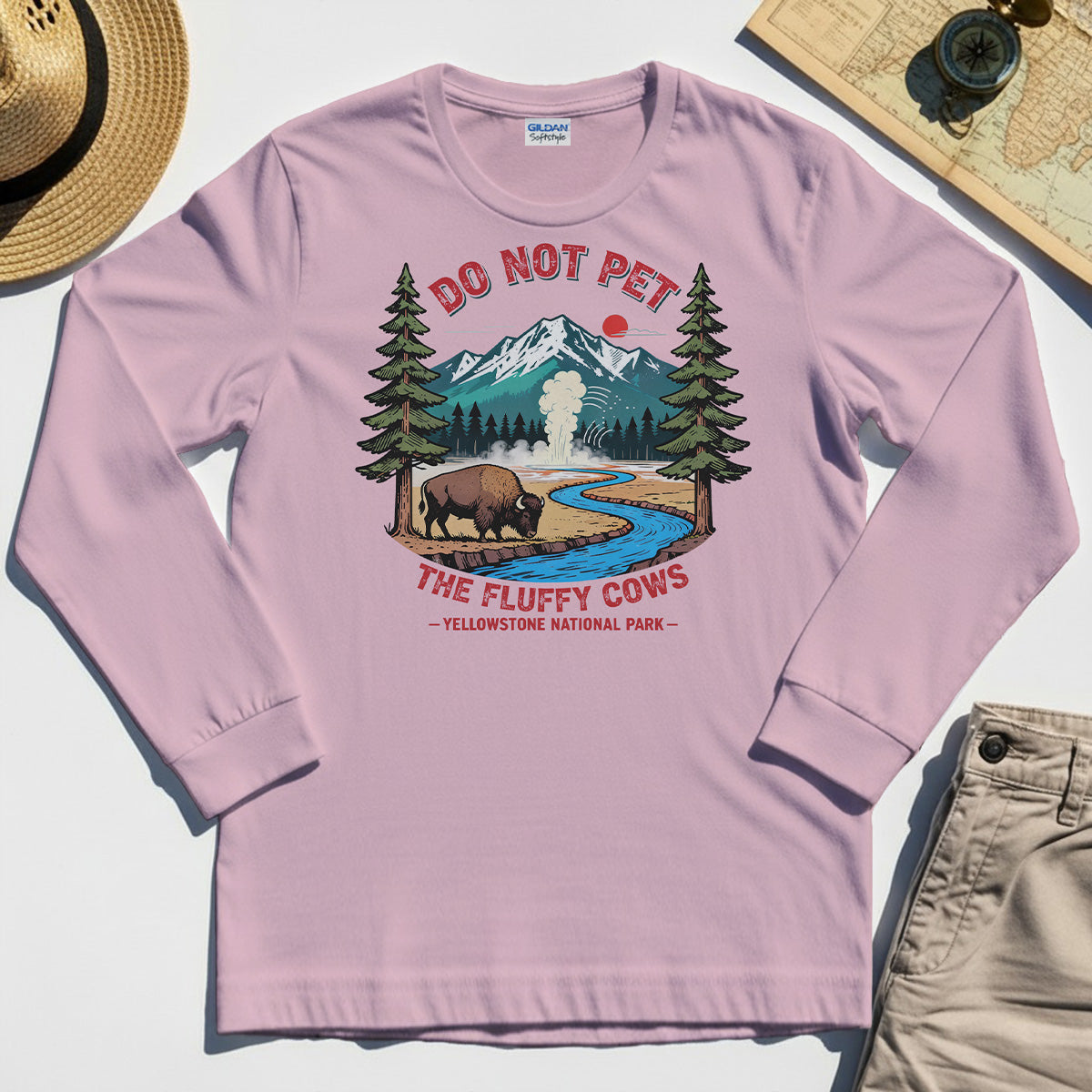 Yellowstone National Park Long Sleeve, Do Not Pet The Fluffy Cows Funny Bison Graphic Long Sleeve Tees 5
