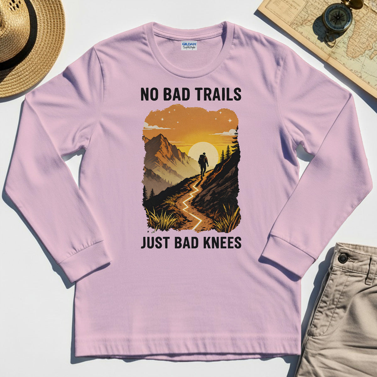 No Bad Trails Just Bad Knees Long Sleeve, Funny Trail And Camping Long Sleeve Tee For Outdoor Lovers 5