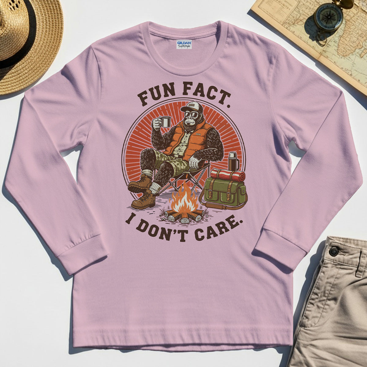 Funny Bigfoot Camping Long Sleeve, "Fun Fact I Don’t Care” 6