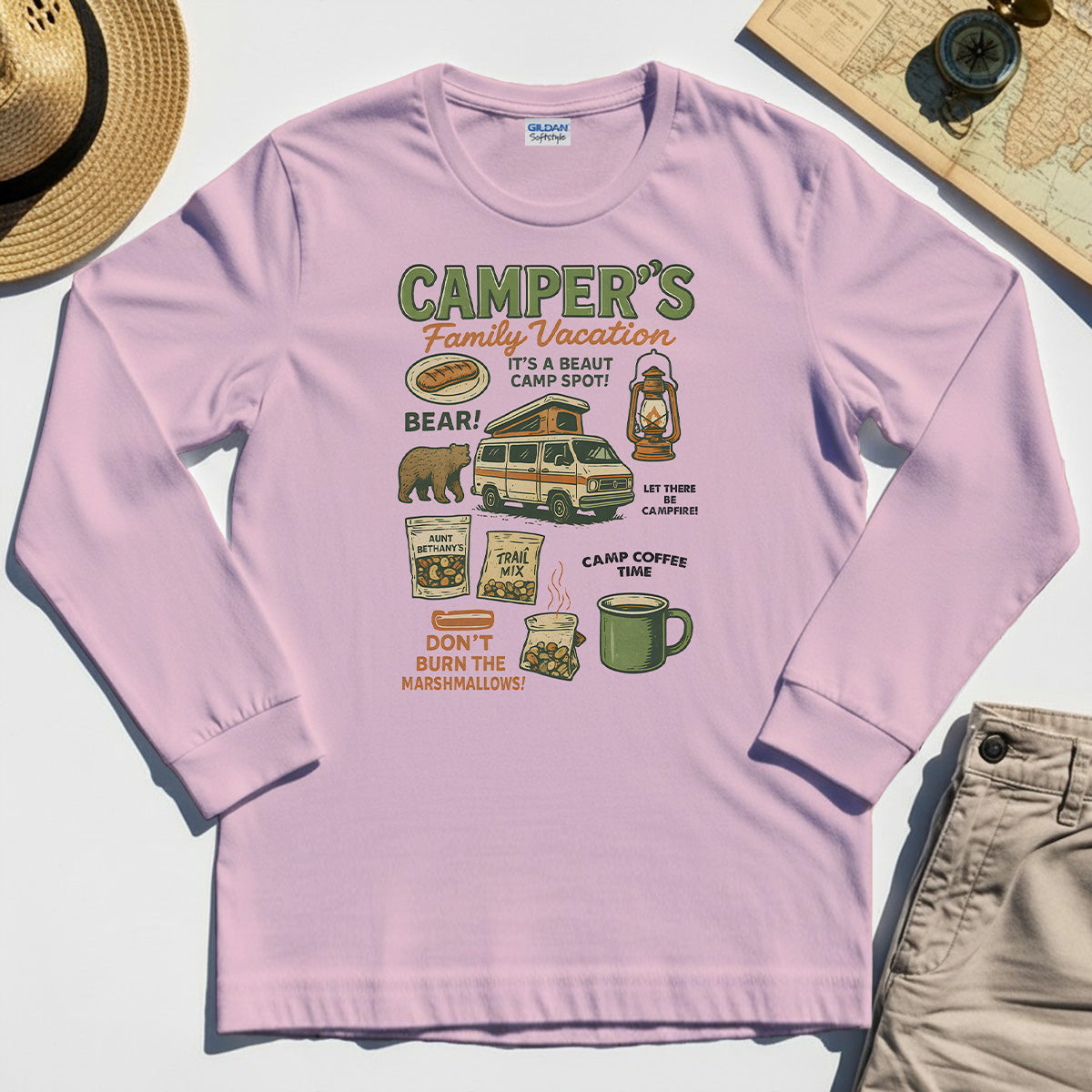 Camper’s Family Vacation Long Sleeve, Funny Outdoor Campfire Coffee Trail Mix Adventure Long Sleeve Tee 6