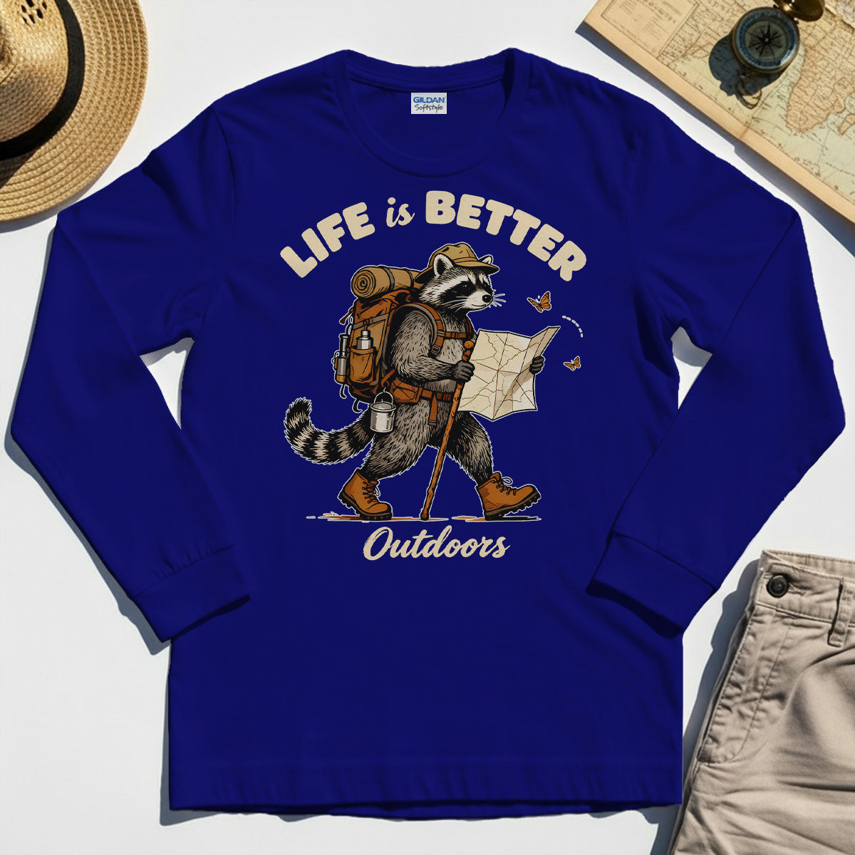 Raccoon "Life is Better Outdoors" Long Sleeve Tee 1