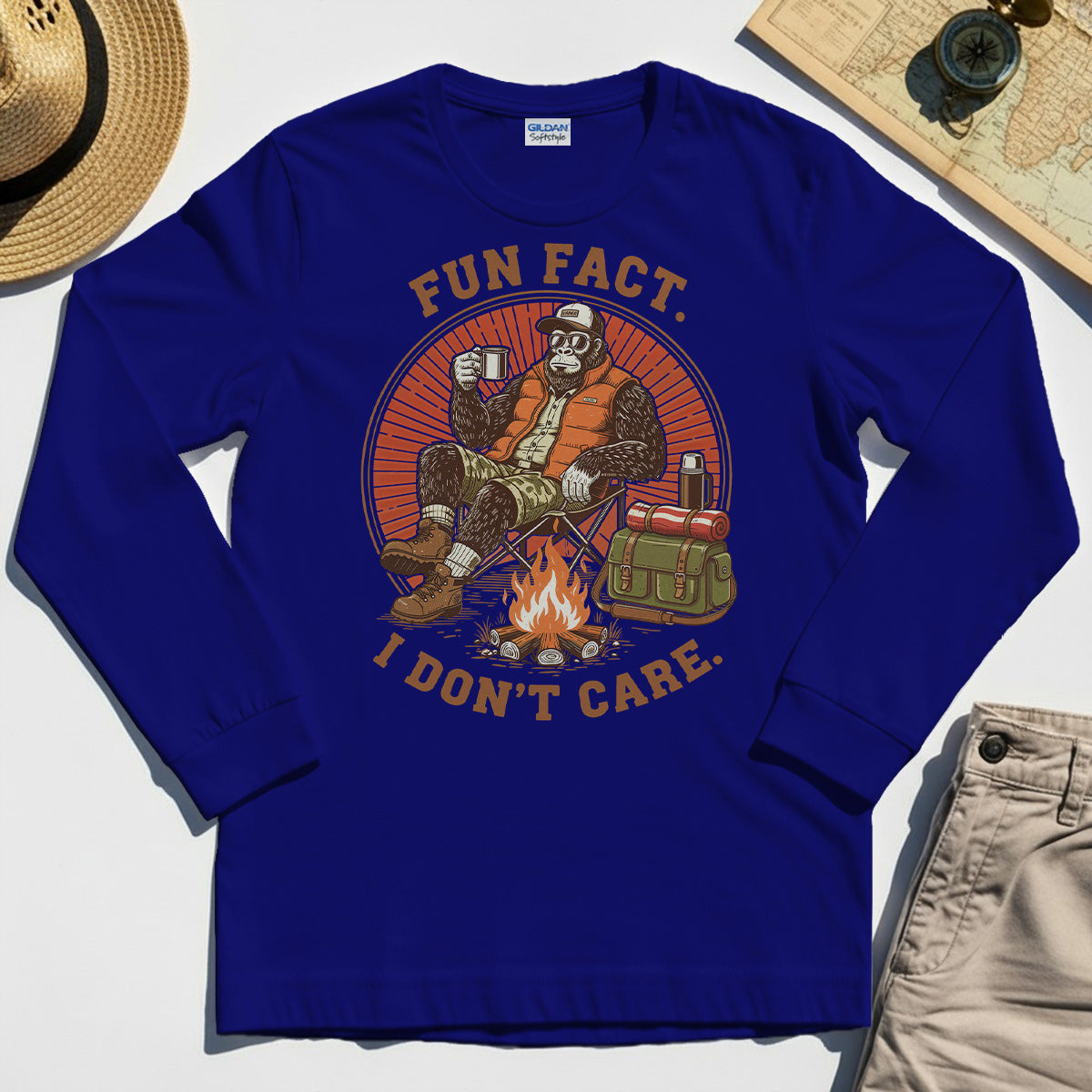 Funny Bigfoot Camping Long Sleeve, "Fun Fact I Don’t Care” 7